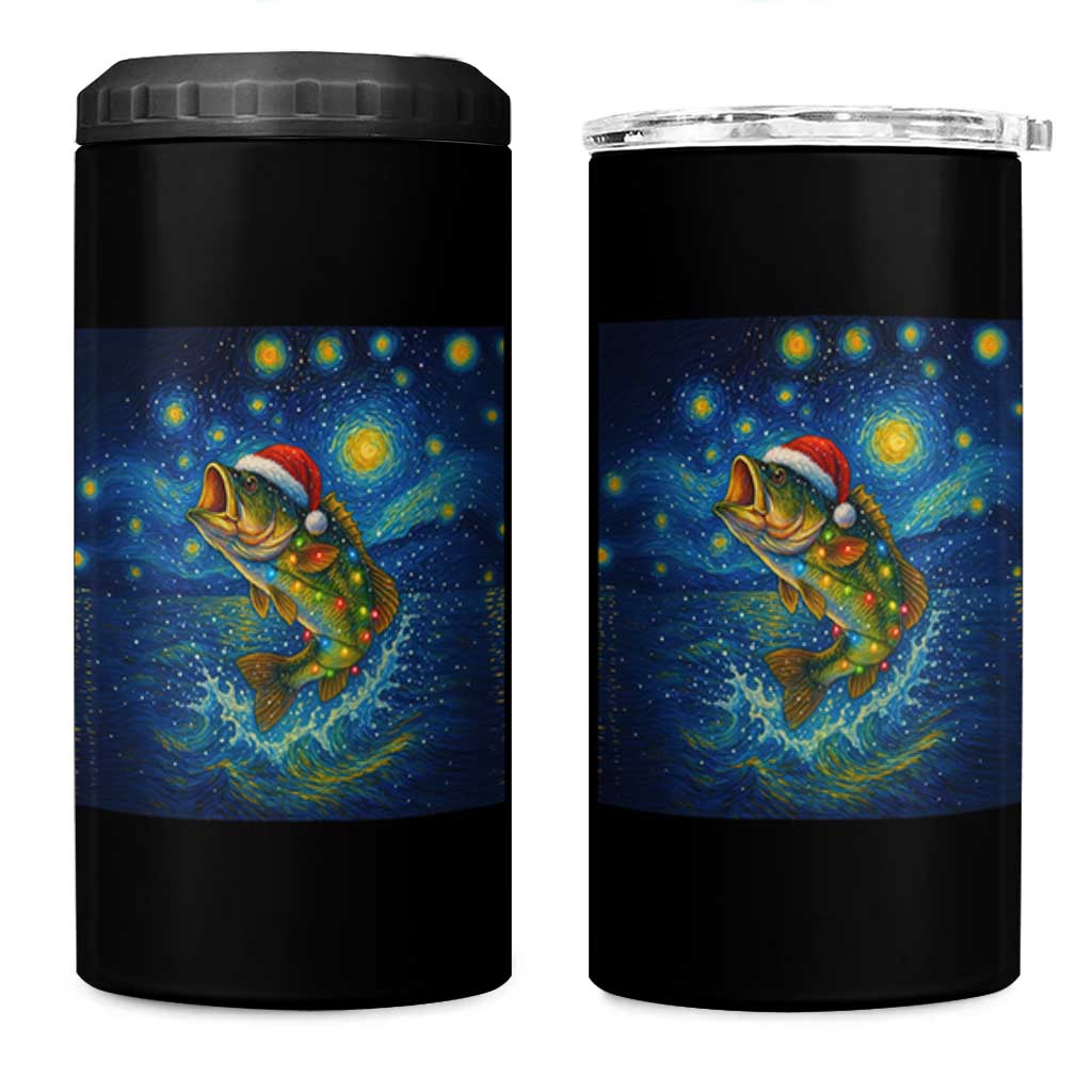 Bass Fish Christmas 4 in 1 Can Cooler Tumbler Starry Night Fishing Van Gogh - Wonder Print Shop