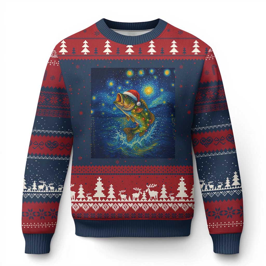 Bass Fish Xmas Ugly Christmas Sweater Starry Night Fishing Van Gogh - Wonder Print Shop