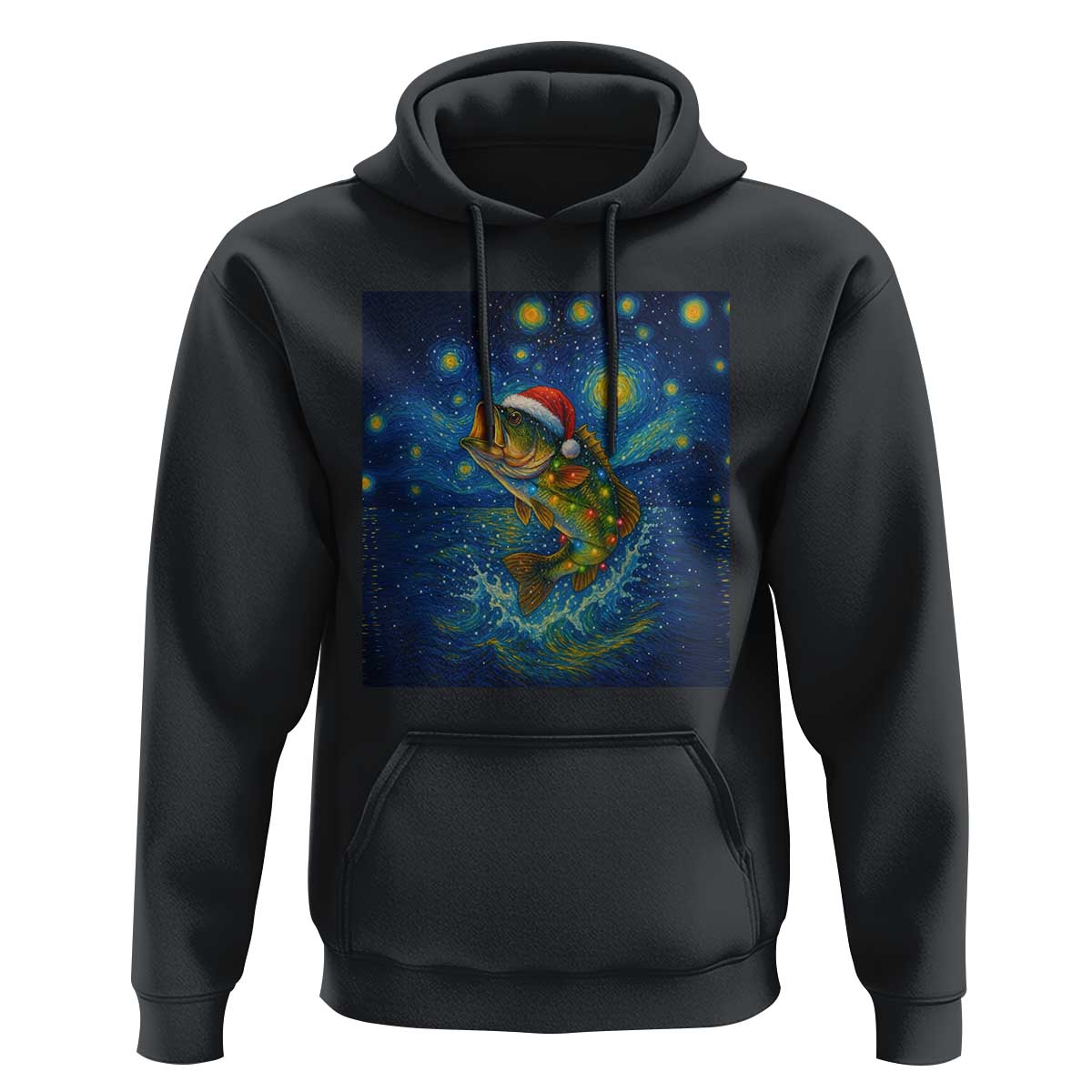 Bass Fish Christmas Hoodie Starry Night Fishing Van Gogh - Wonder Print Shop