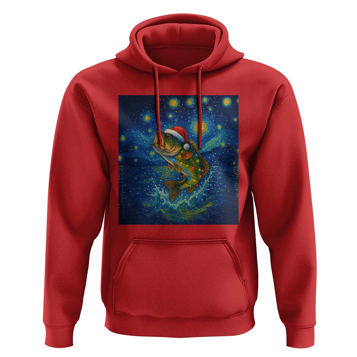 Bass Fish Christmas Hoodie Starry Night Fishing Van Gogh - Wonder Print Shop