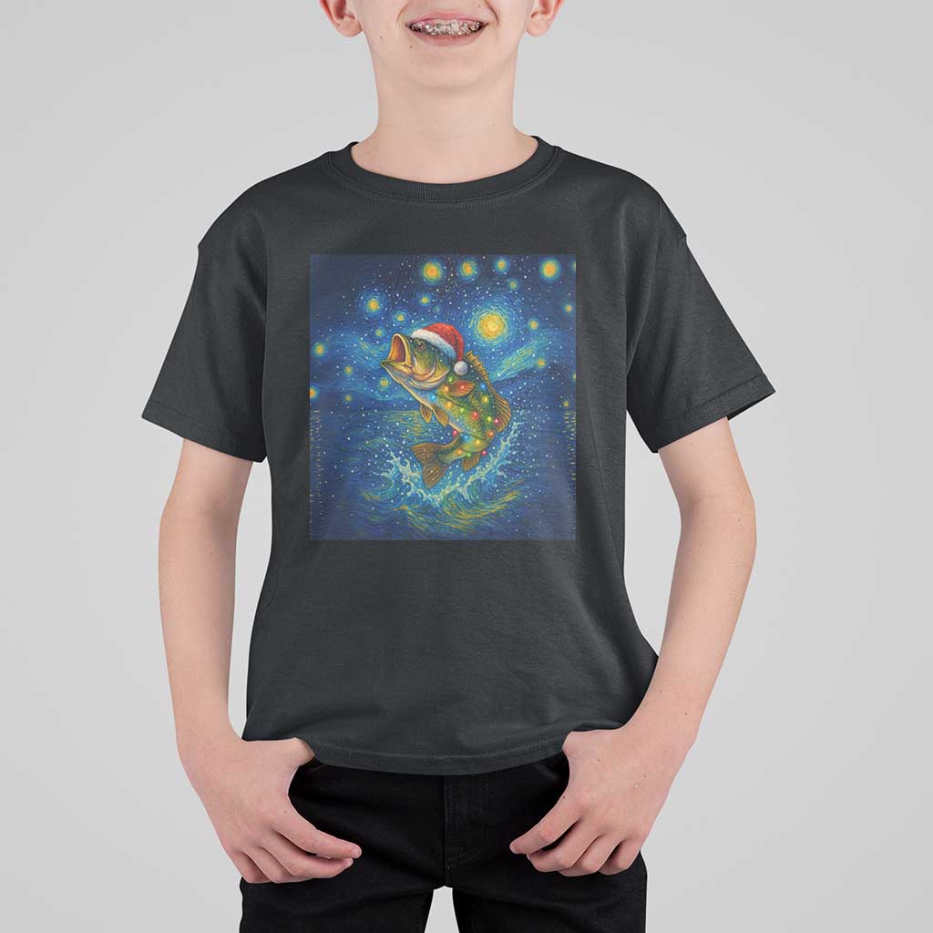 Bass Fish Christmas T Shirt For Kid Starry Night Fishing Van Gogh - Wonder Print Shop