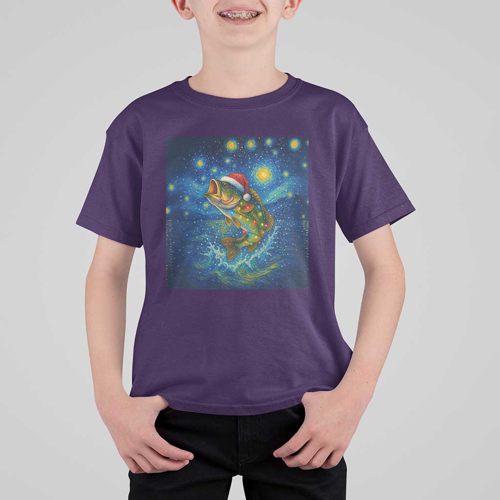 Bass Fish Christmas T Shirt For Kid Starry Night Fishing Van Gogh - Wonder Print Shop