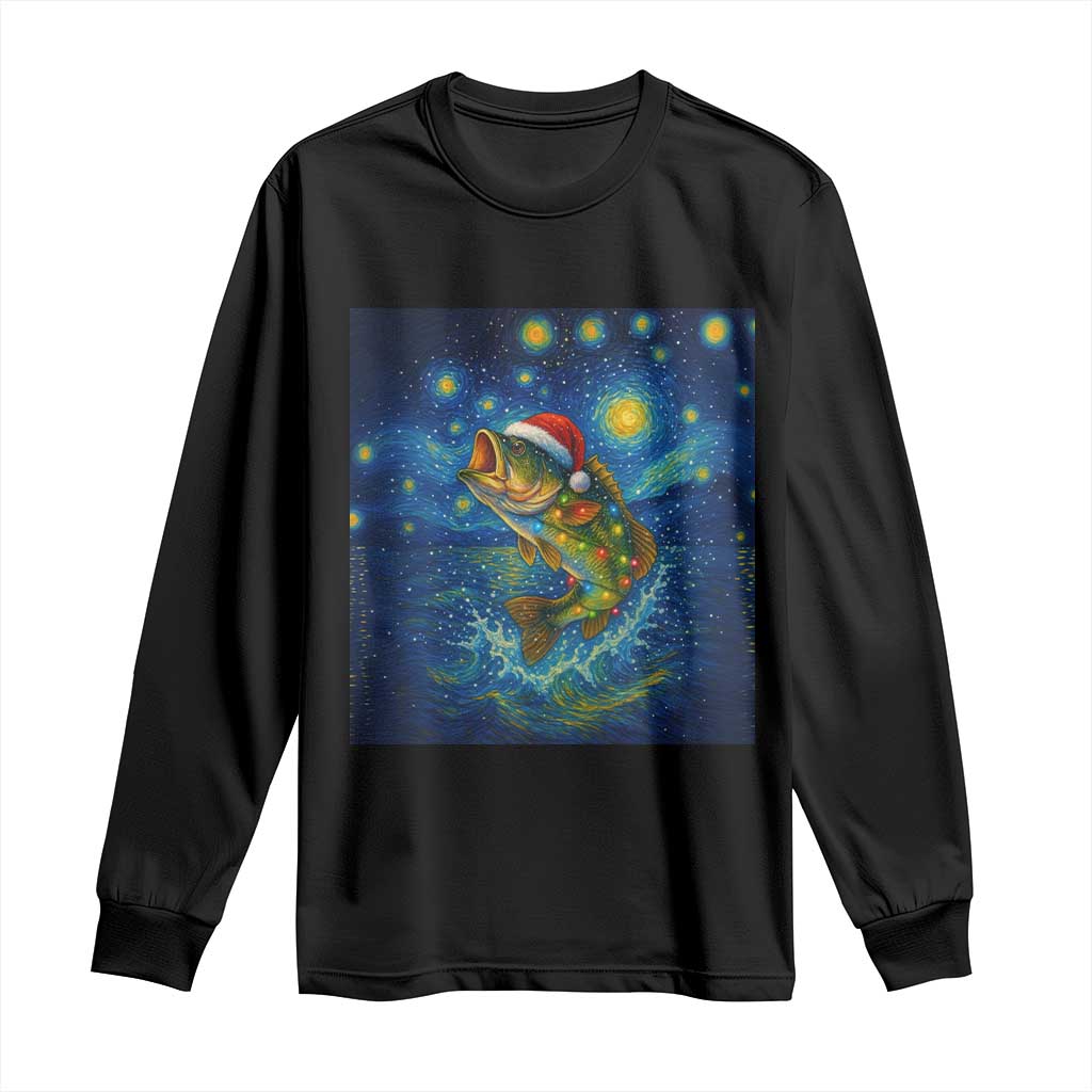 Bass Fish Christmas Long Sleeve Shirt Starry Night Fishing Van Gogh - Wonder Print Shop