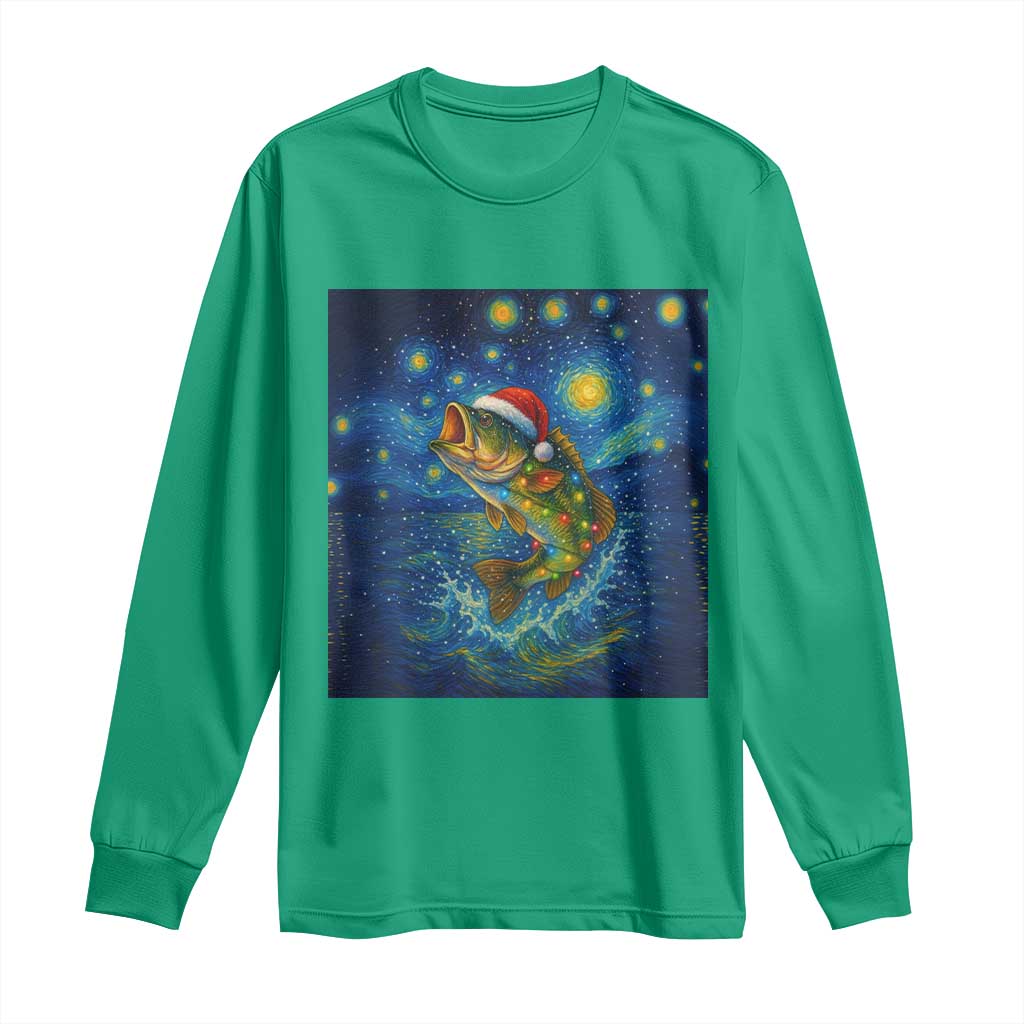 Bass Fish Christmas Long Sleeve Shirt Starry Night Fishing Van Gogh - Wonder Print Shop