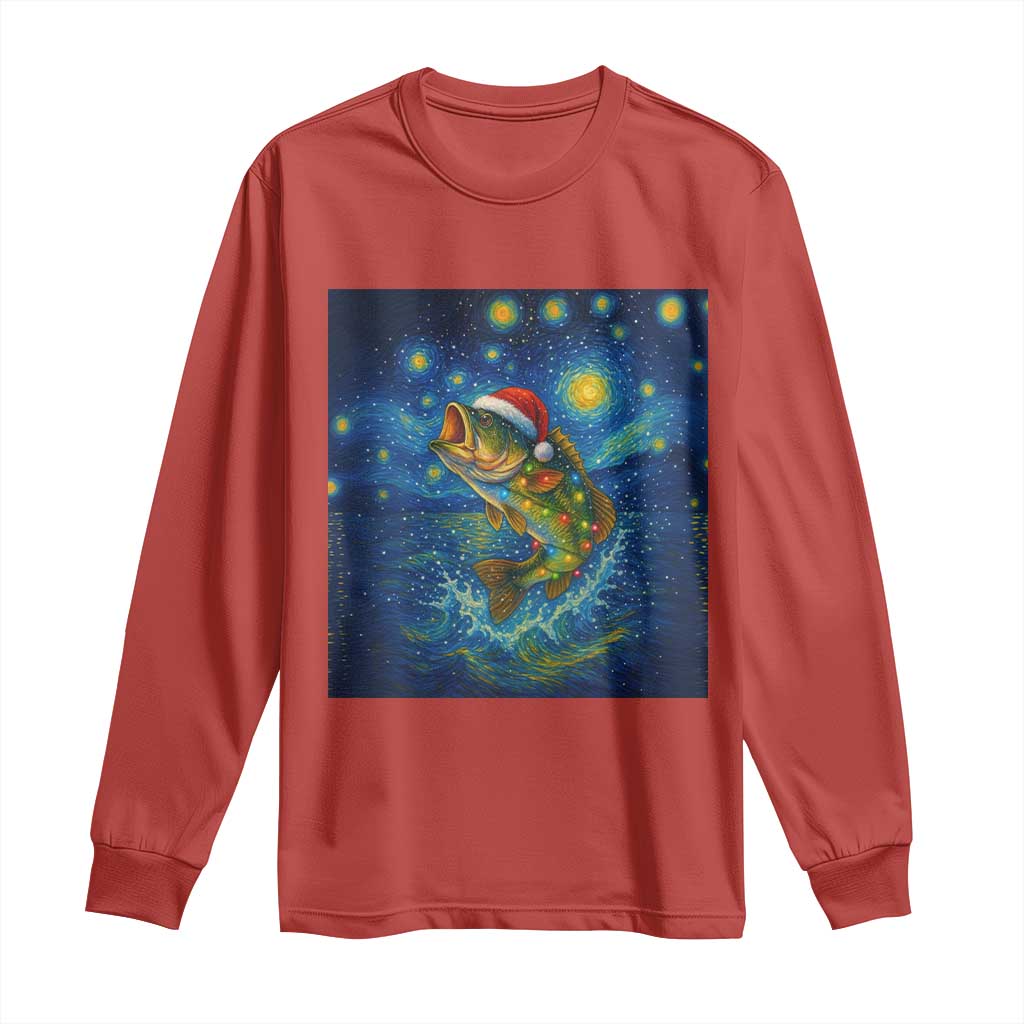 Bass Fish Christmas Long Sleeve Shirt Starry Night Fishing Van Gogh - Wonder Print Shop