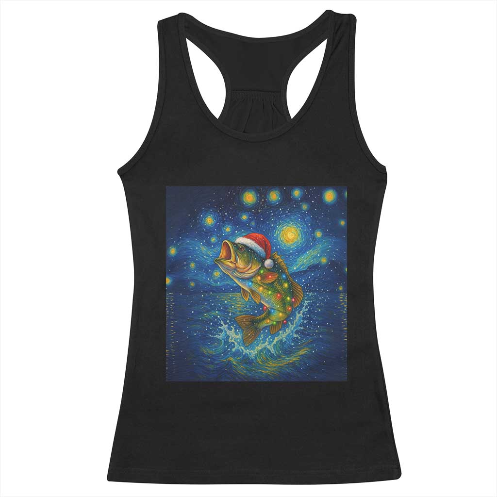 Bass Fish Christmas Racerback Tank Top Starry Night Fishing Van Gogh - Wonder Print Shop