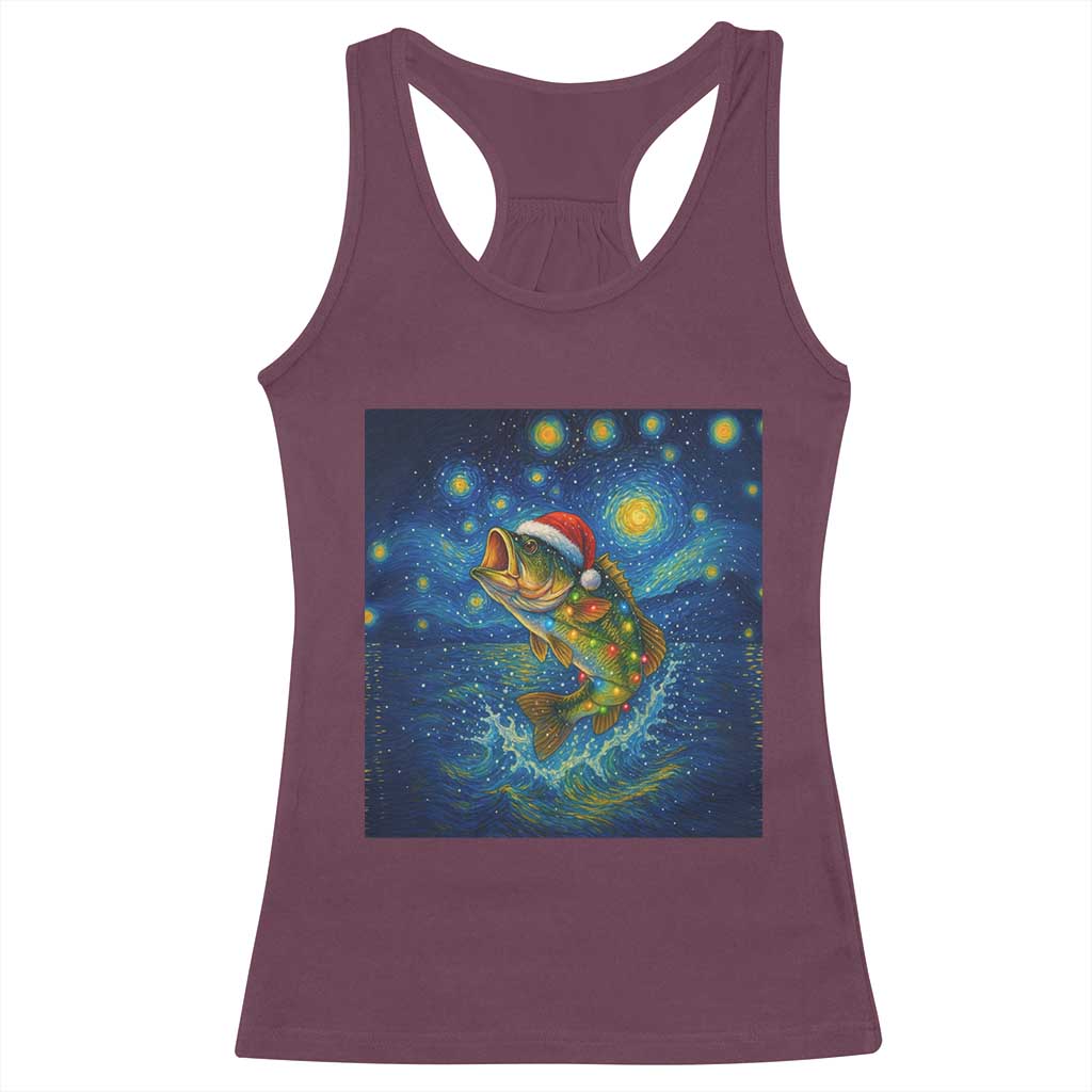 Bass Fish Christmas Racerback Tank Top Starry Night Fishing Van Gogh - Wonder Print Shop