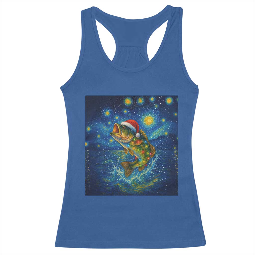 Bass Fish Christmas Racerback Tank Top Starry Night Fishing Van Gogh - Wonder Print Shop