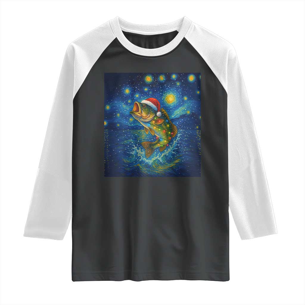 Bass Fish Christmas Raglan Shirt Starry Night Fishing Van Gogh - Wonder Print Shop