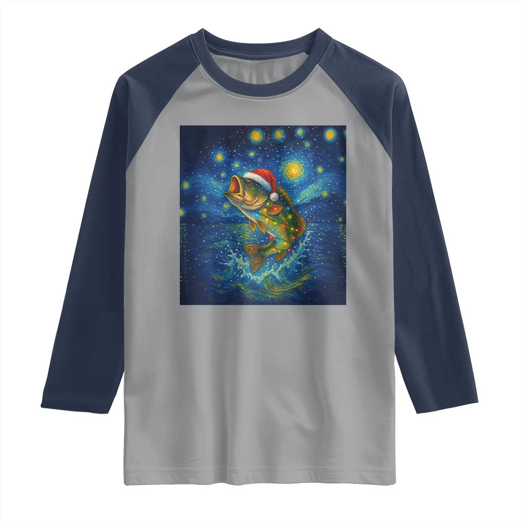 Bass Fish Christmas Raglan Shirt Starry Night Fishing Van Gogh - Wonder Print Shop