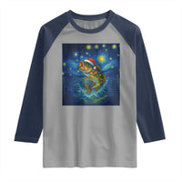 Bass Fish Christmas Raglan Shirt Starry Night Fishing Van Gogh - Wonder Print Shop
