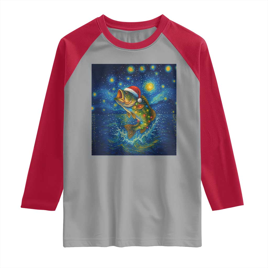 Bass Fish Christmas Raglan Shirt Starry Night Fishing Van Gogh - Wonder Print Shop