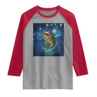 Bass Fish Christmas Raglan Shirt Starry Night Fishing Van Gogh - Wonder Print Shop