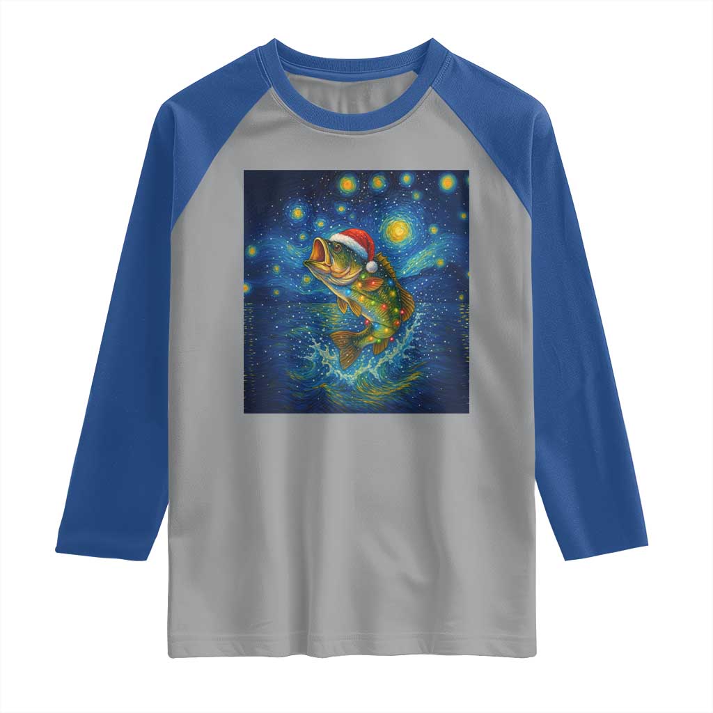 Bass Fish Christmas Raglan Shirt Starry Night Fishing Van Gogh - Wonder Print Shop