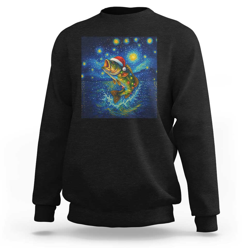 Bass Fish Christmas Sweatshirt Starry Night Fishing Van Gogh - Wonder Print Shop