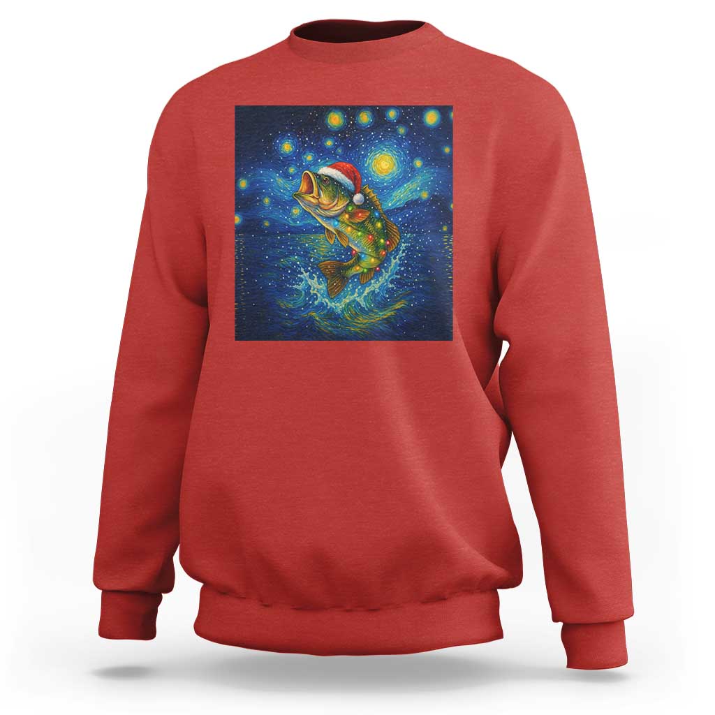 Bass Fish Christmas Sweatshirt Starry Night Fishing Van Gogh - Wonder Print Shop