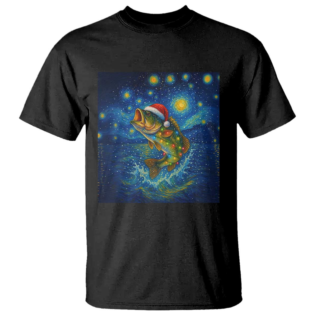 Bass Fish Christmas T Shirt Starry Night Fishing Van Gogh - Wonder Print Shop
