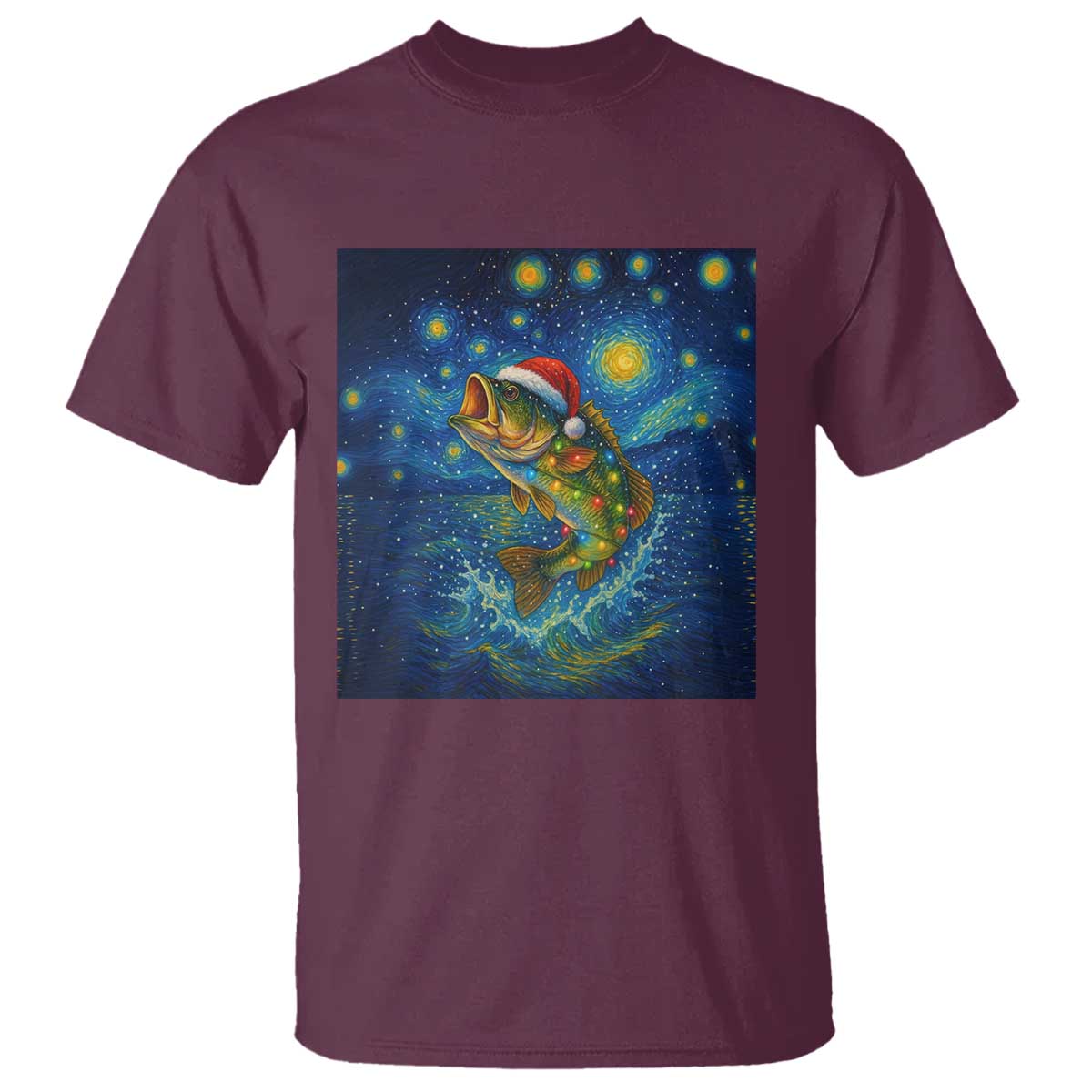 Bass Fish Christmas T Shirt Starry Night Fishing Van Gogh - Wonder Print Shop