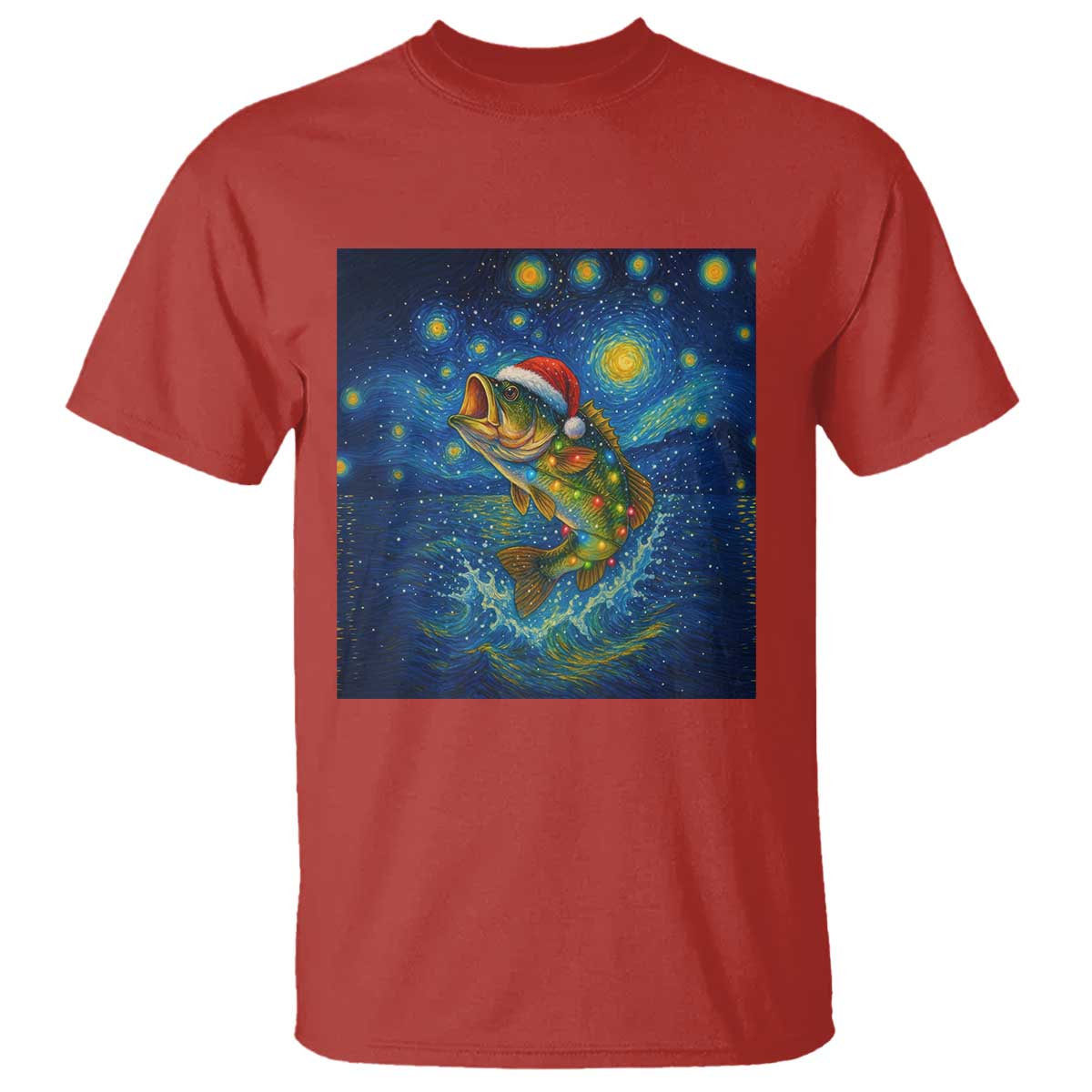 Bass Fish Christmas T Shirt Starry Night Fishing Van Gogh - Wonder Print Shop