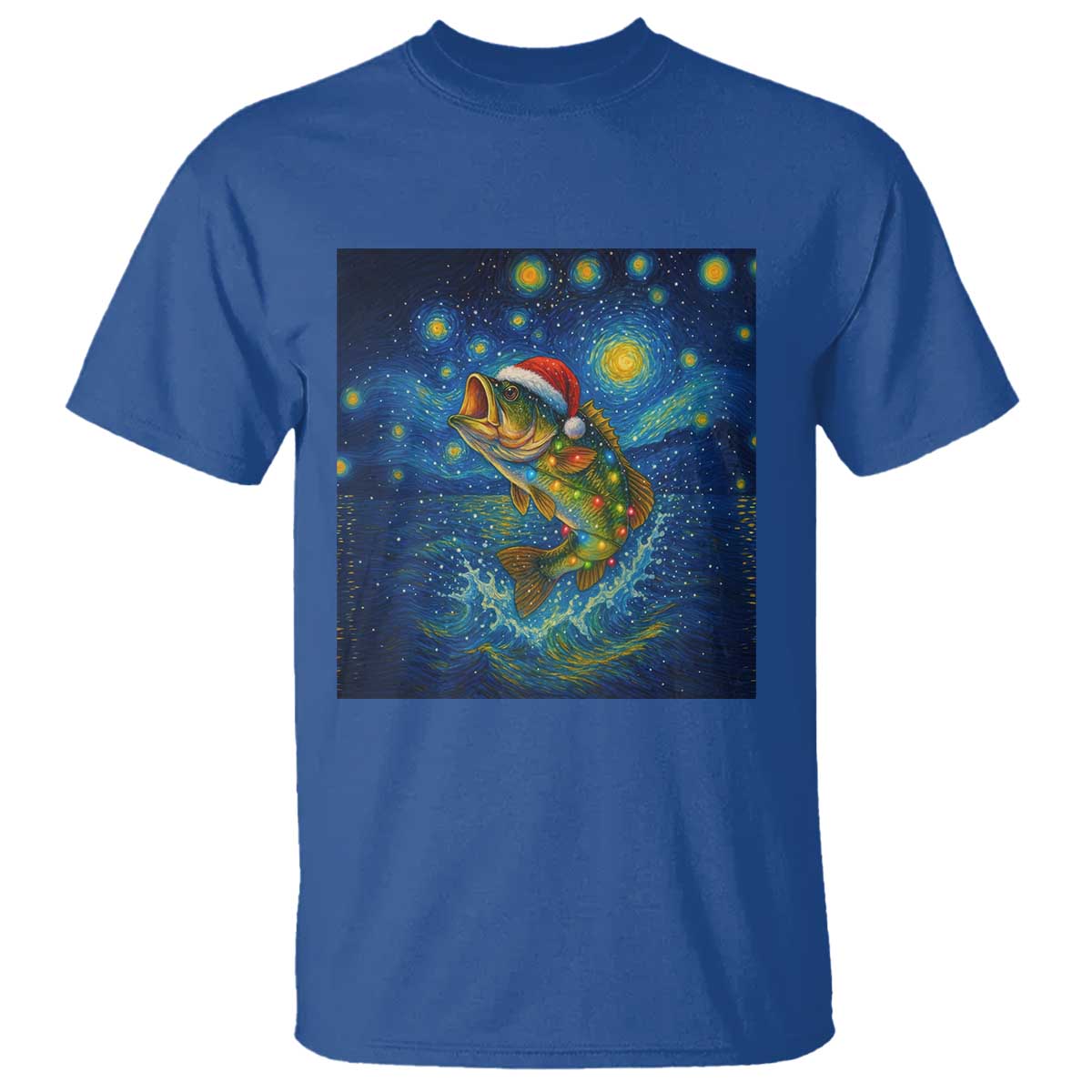Bass Fish Christmas T Shirt Starry Night Fishing Van Gogh - Wonder Print Shop