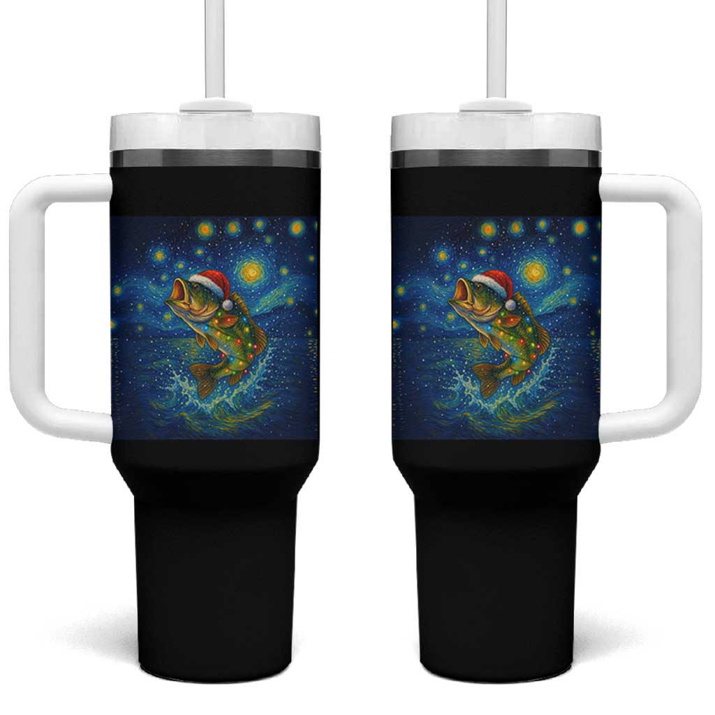 Bass Fish Christmas Tumbler With Handle Starry Night Fishing Van Gogh - Wonder Print Shop
