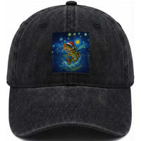 Bass Fish Christmas Washed Cotton Baseball Cap Starry Night Fishing Van Gogh