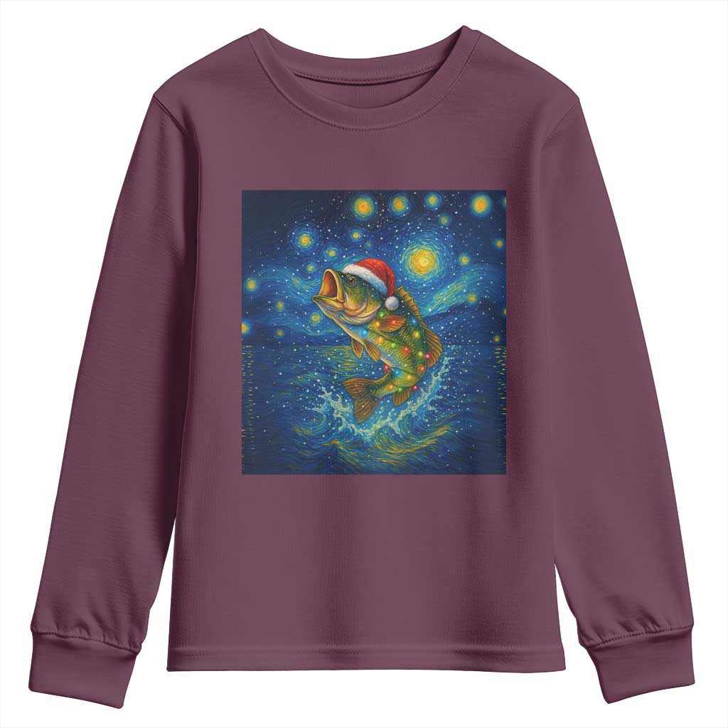 Bass Fish Christmas Youth Sweatshirt Starry Night Fishing Van Gogh - Wonder Print Shop