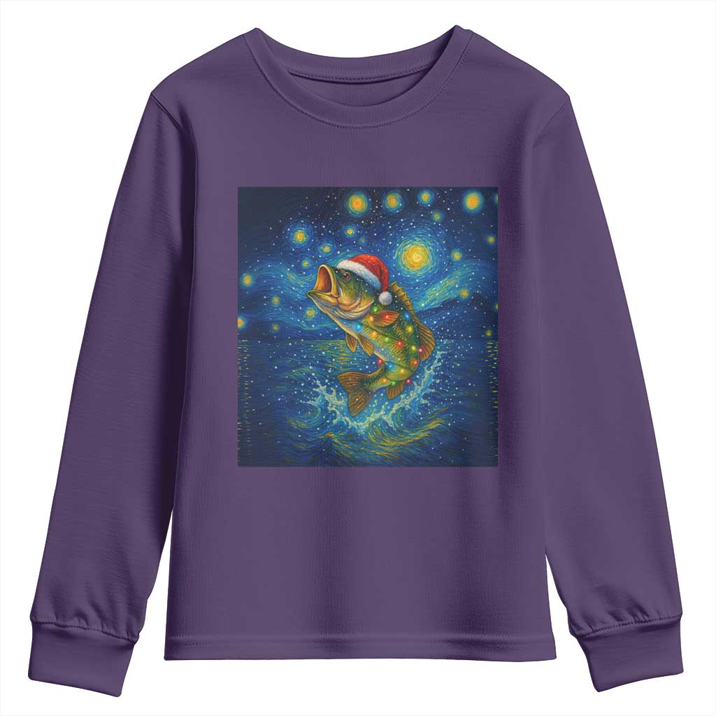Bass Fish Christmas Youth Sweatshirt Starry Night Fishing Van Gogh - Wonder Print Shop