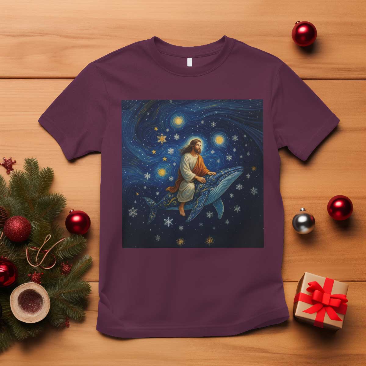 Jesus Christian T Shirt Stary Night Van Gogh Christmas - Wonder Print Shop