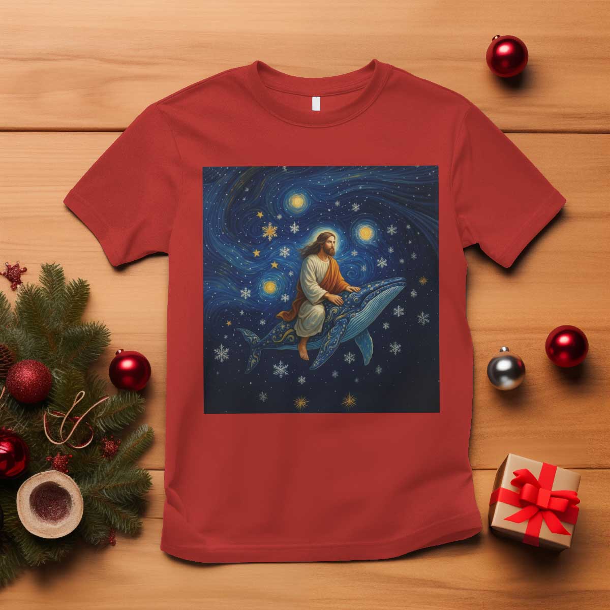 Jesus Christian T Shirt Stary Night Van Gogh Christmas - Wonder Print Shop