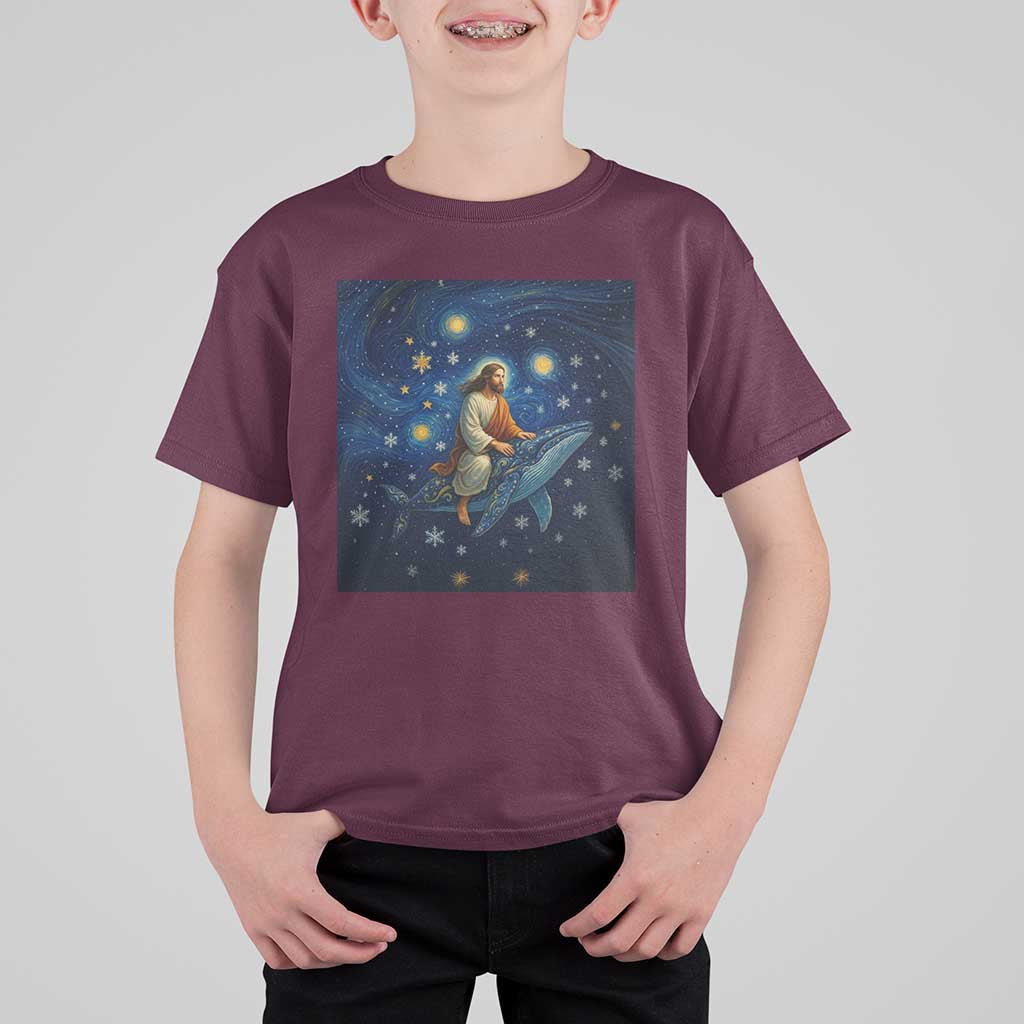 Jesus Christian T Shirt For Kid Stary Night Van Gogh Christmas - Wonder Print Shop