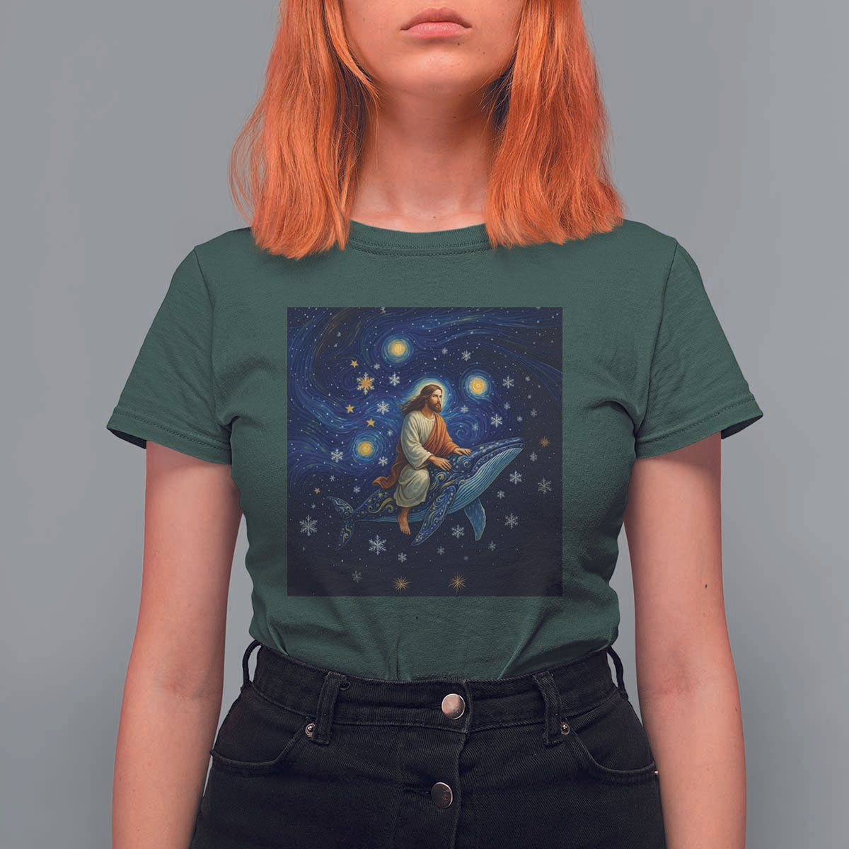Jesus Christian T Shirt For Women Stary Night Van Gogh Christmas - Wonder Print Shop