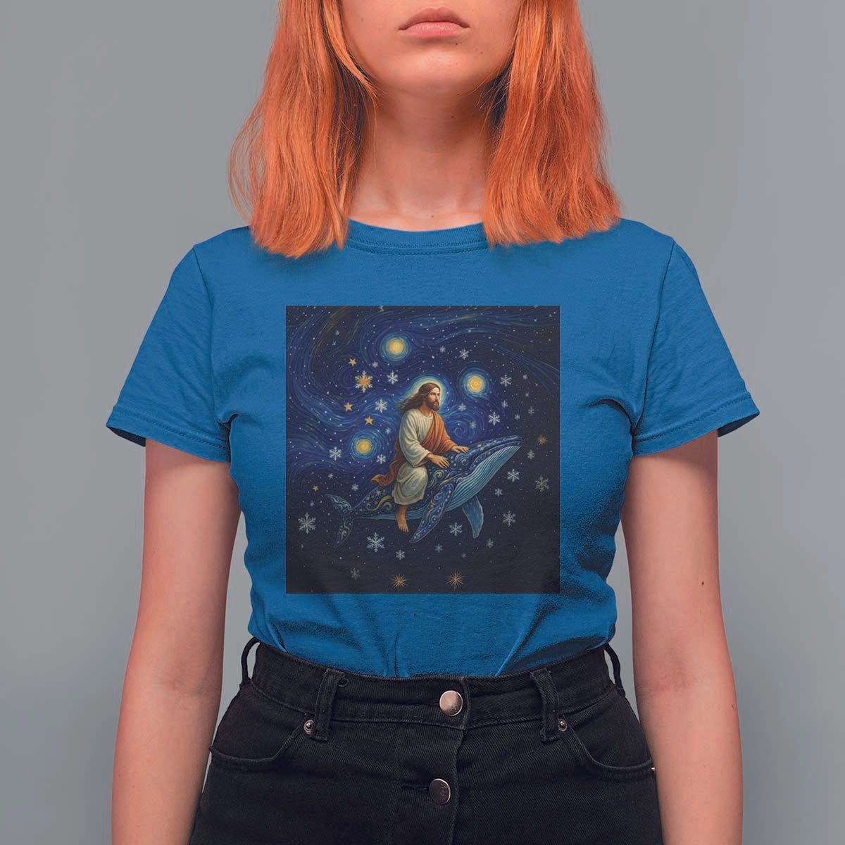 Jesus Christian T Shirt For Women Stary Night Van Gogh Christmas - Wonder Print Shop