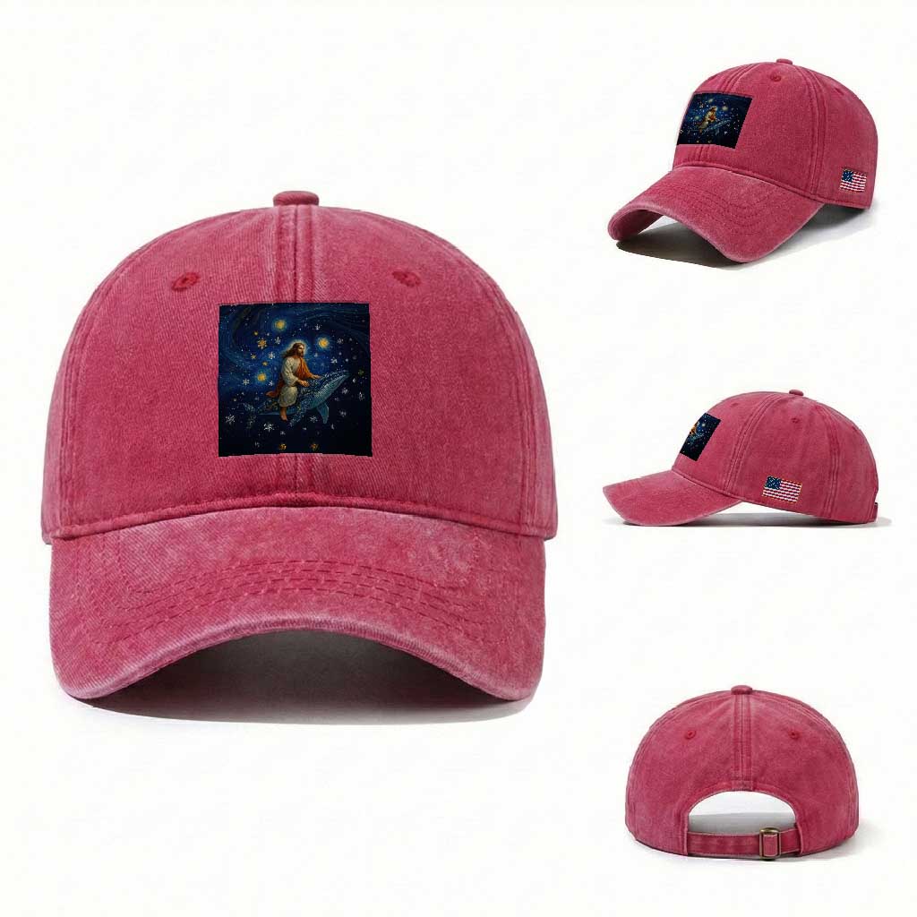 Jesus Christian Washed Cotton Baseball Cap Stary Night Van Gogh Christmas