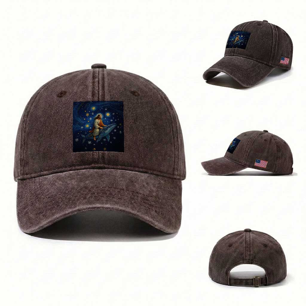 Jesus Christian Washed Cotton Baseball Cap Stary Night Van Gogh Christmas