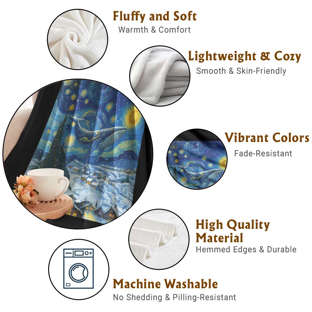 Whale Christmas Throw Blanket Stary Night Van Gogh Christmas - Wonder Print Shop