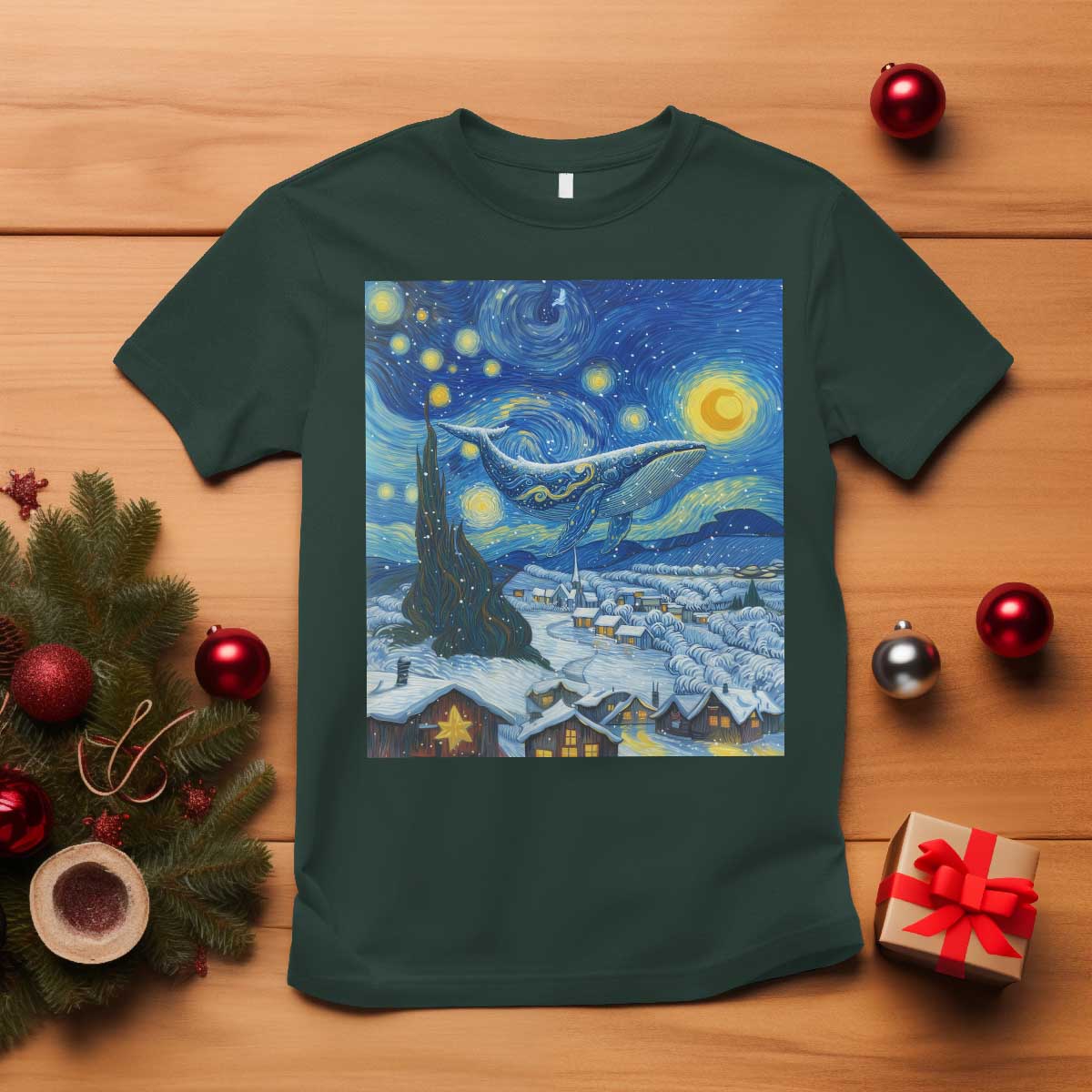 Whale Christmas T Shirt Stary Night Van Gogh Christmas - Wonder Print Shop