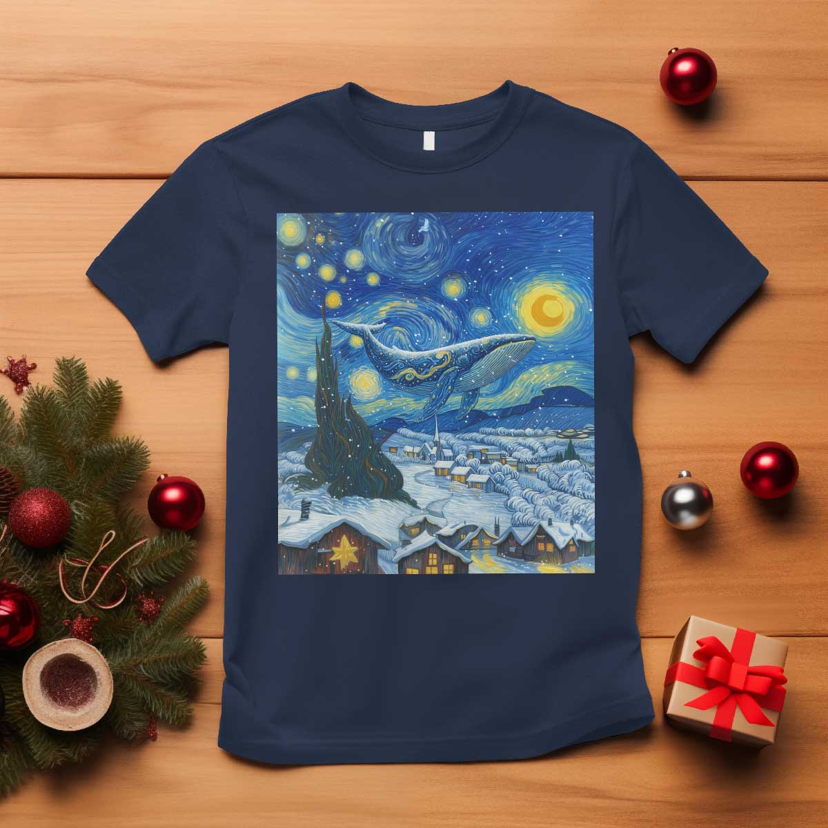 Whale Christmas T Shirt Stary Night Van Gogh Christmas - Wonder Print Shop
