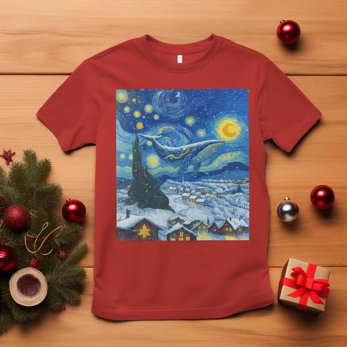 Whale Christmas T Shirt Stary Night Van Gogh Christmas - Wonder Print Shop