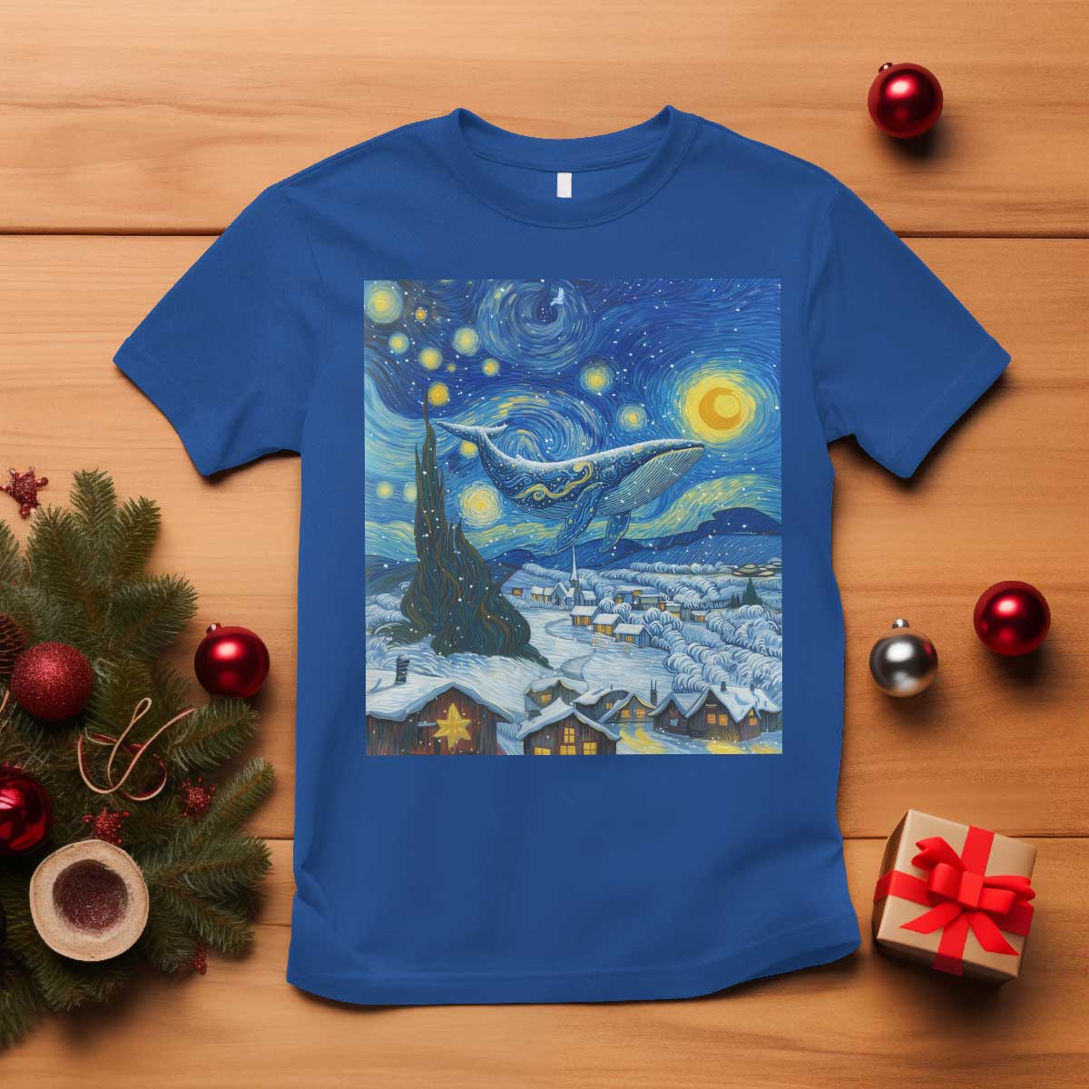 Whale Christmas T Shirt Stary Night Van Gogh Christmas - Wonder Print Shop