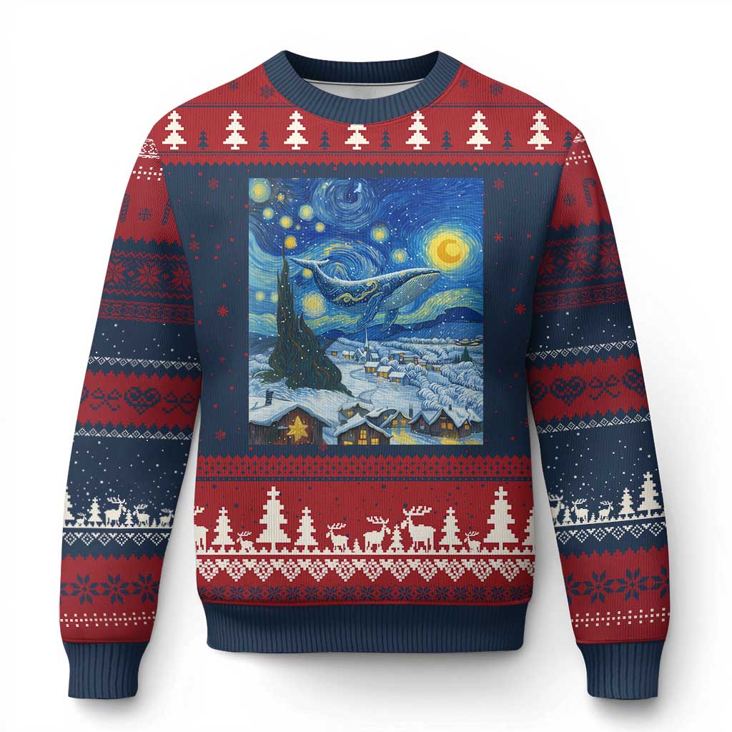 Whale Xmas Ugly Christmas Sweater Stary Night Van Gogh Xmas - Wonder Print Shop