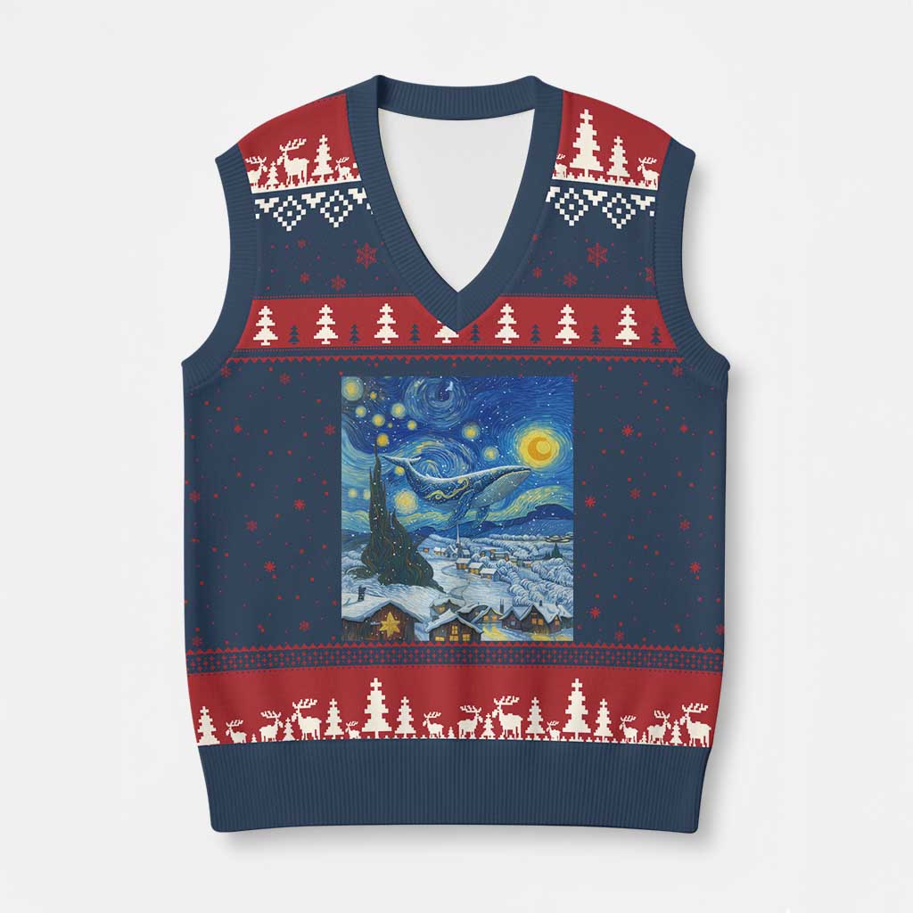 Whale Xmas V-Neck Knit Sweater Vest Stary Night Van Gogh Xmas - Wonder Print Shop