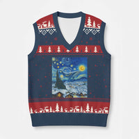 Whale Xmas V-Neck Knit Sweater Vest Stary Night Van Gogh Xmas - Wonder Print Shop