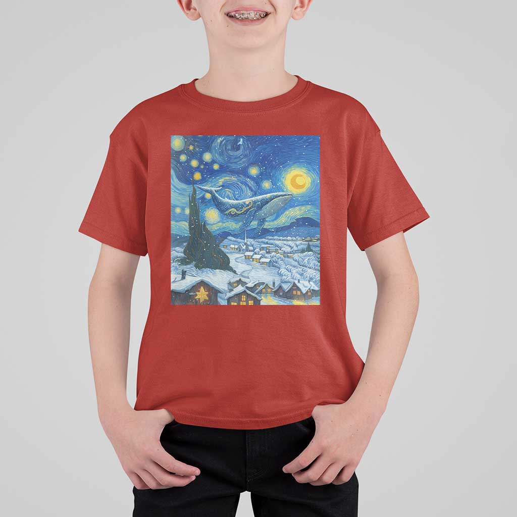 Whale Christmas T Shirt For Kid Stary Night Van Gogh Christmas - Wonder Print Shop