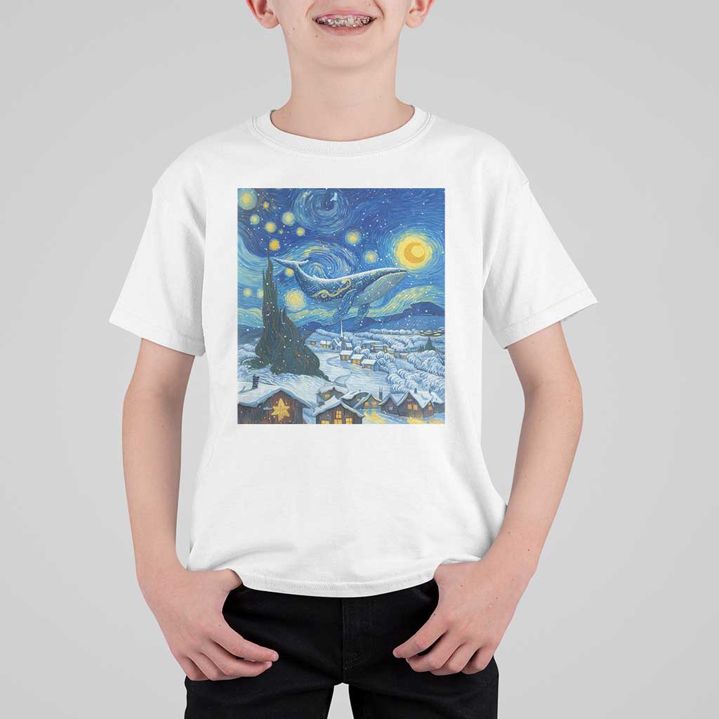Whale Christmas T Shirt For Kid Stary Night Van Gogh Christmas - Wonder Print Shop