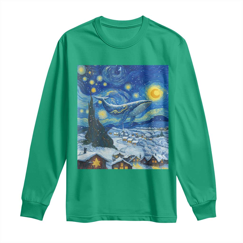 Whale Christmas Long Sleeve Shirt Stary Night Van Gogh Christmas - Wonder Print Shop