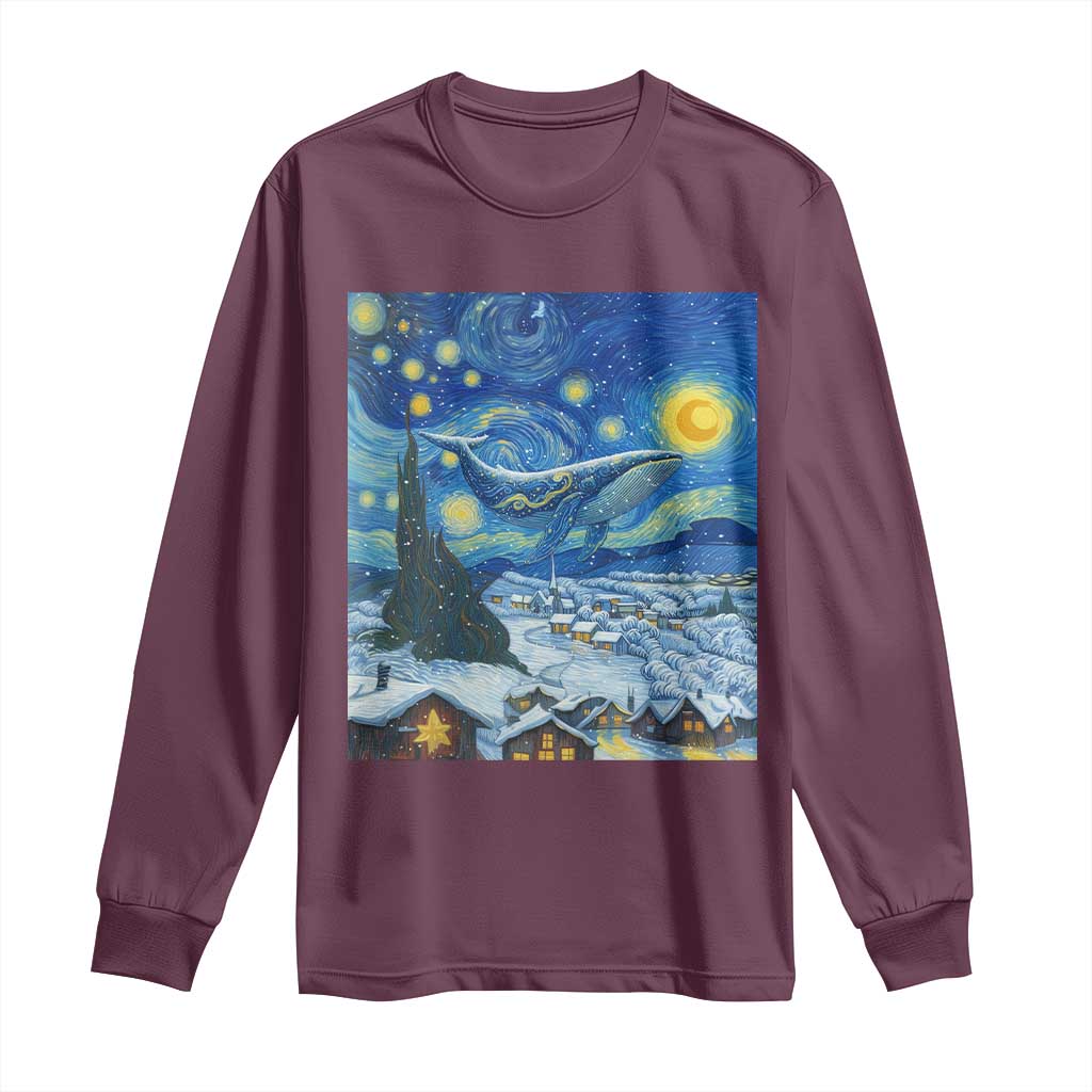 Whale Christmas Long Sleeve Shirt Stary Night Van Gogh Christmas - Wonder Print Shop