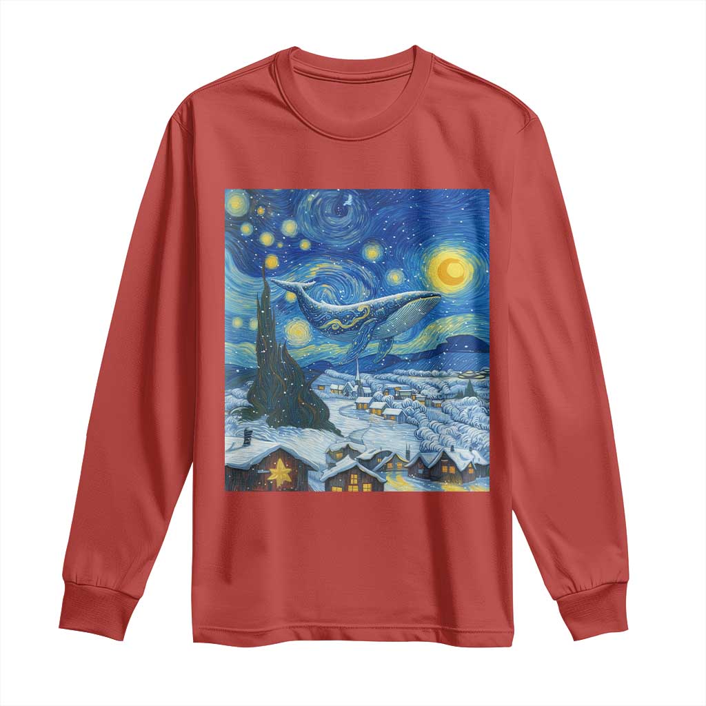 Whale Christmas Long Sleeve Shirt Stary Night Van Gogh Christmas - Wonder Print Shop