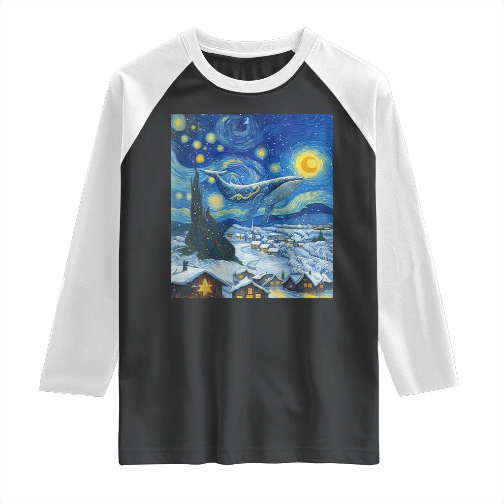 Whale Christmas Raglan Shirt Stary Night Van Gogh Christmas - Wonder Print Shop
