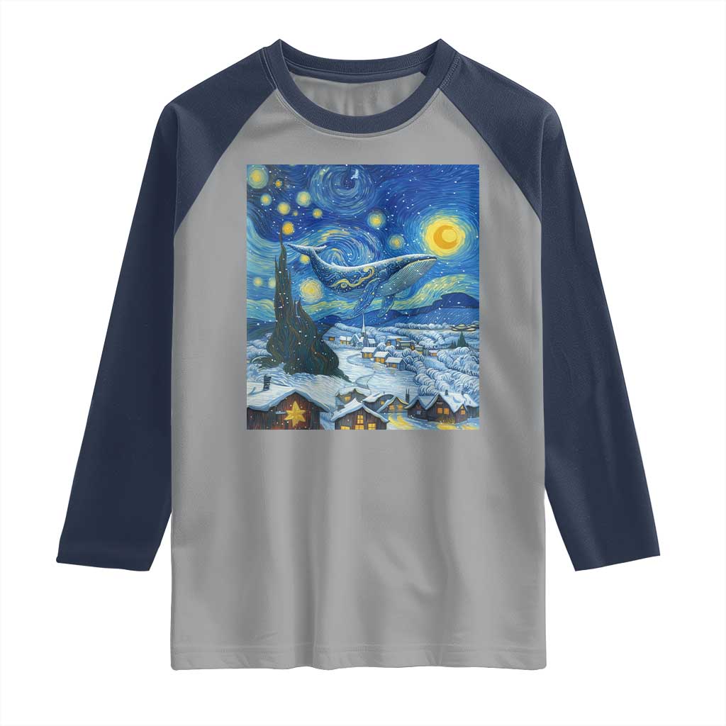 Whale Christmas Raglan Shirt Stary Night Van Gogh Christmas - Wonder Print Shop